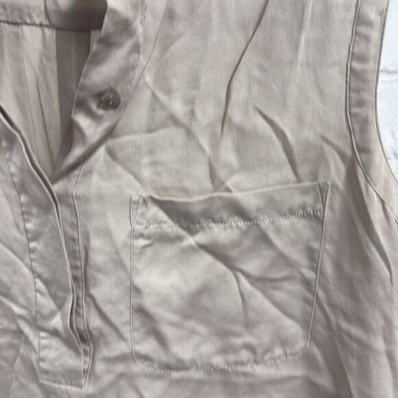 Sleeveless Beige Top Vince Buttoned Blouse with Mandarin Collar Sleeveless XS - Picture 3 of 3